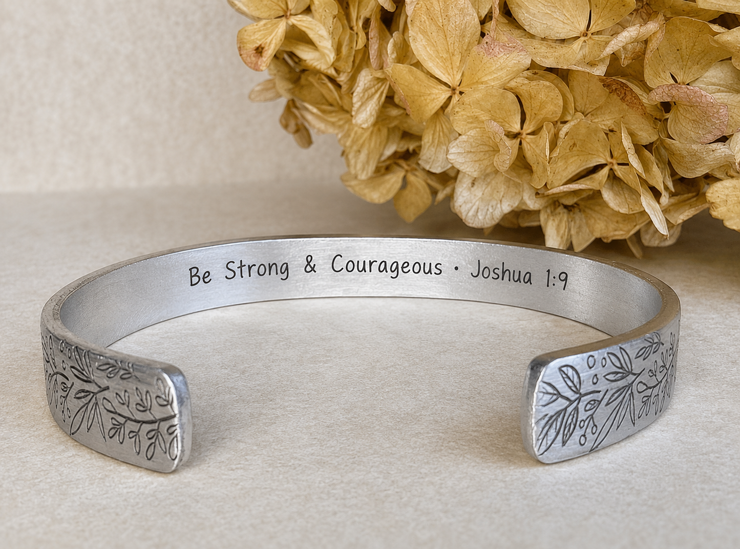 Floral Engraved Cuff Bracelet | Personalized Hidden Message Bracelet | Encouragement Gift for Her