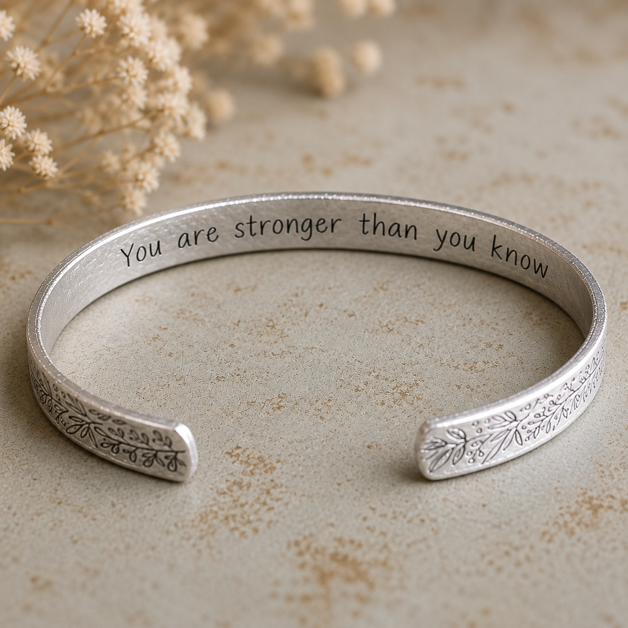 Floral Engraved Cuff Bracelet | Personalized Hidden Message Bracelet | Encouragement Gift for Her