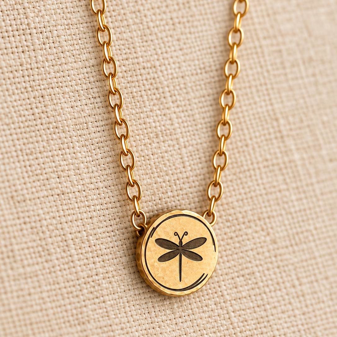 gold dragonfly pendant on chain