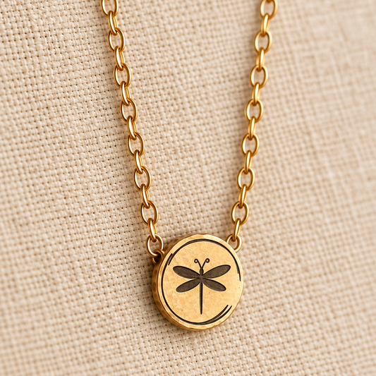 gold dragonfly pendant on chain
