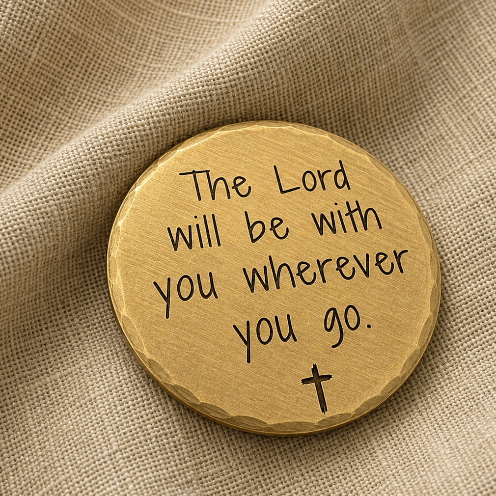 the Lord with be with you engraved on brass coin
