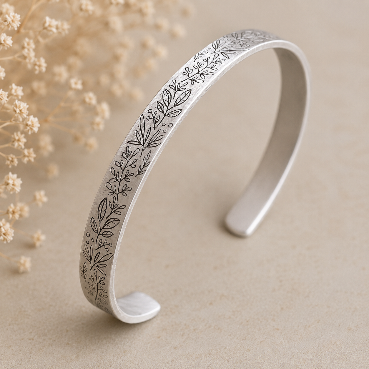 Floral Engraved Cuff Bracelet | Personalized Hidden Message Bracelet | Encouragement Gift for Her