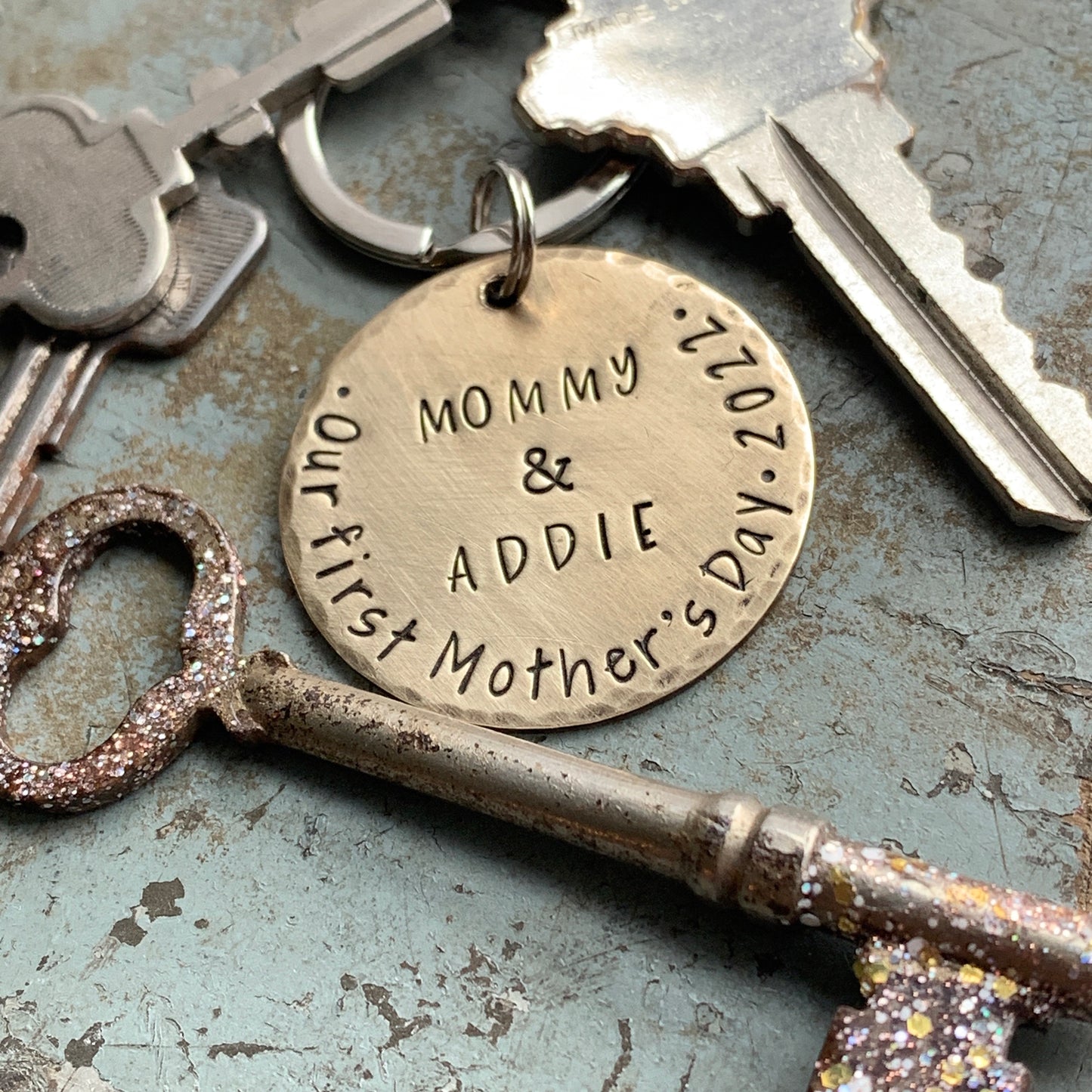1st Mothers Day Gift, Personalized Mom Keychain, Mothers Day Gifts from Daughter, Son, First Mothers Day Gifts from Baby