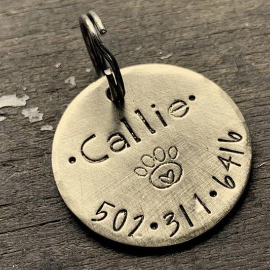 Large Brass Personalized Dog Tag with Heart Paw Print - KyleeMae Designs