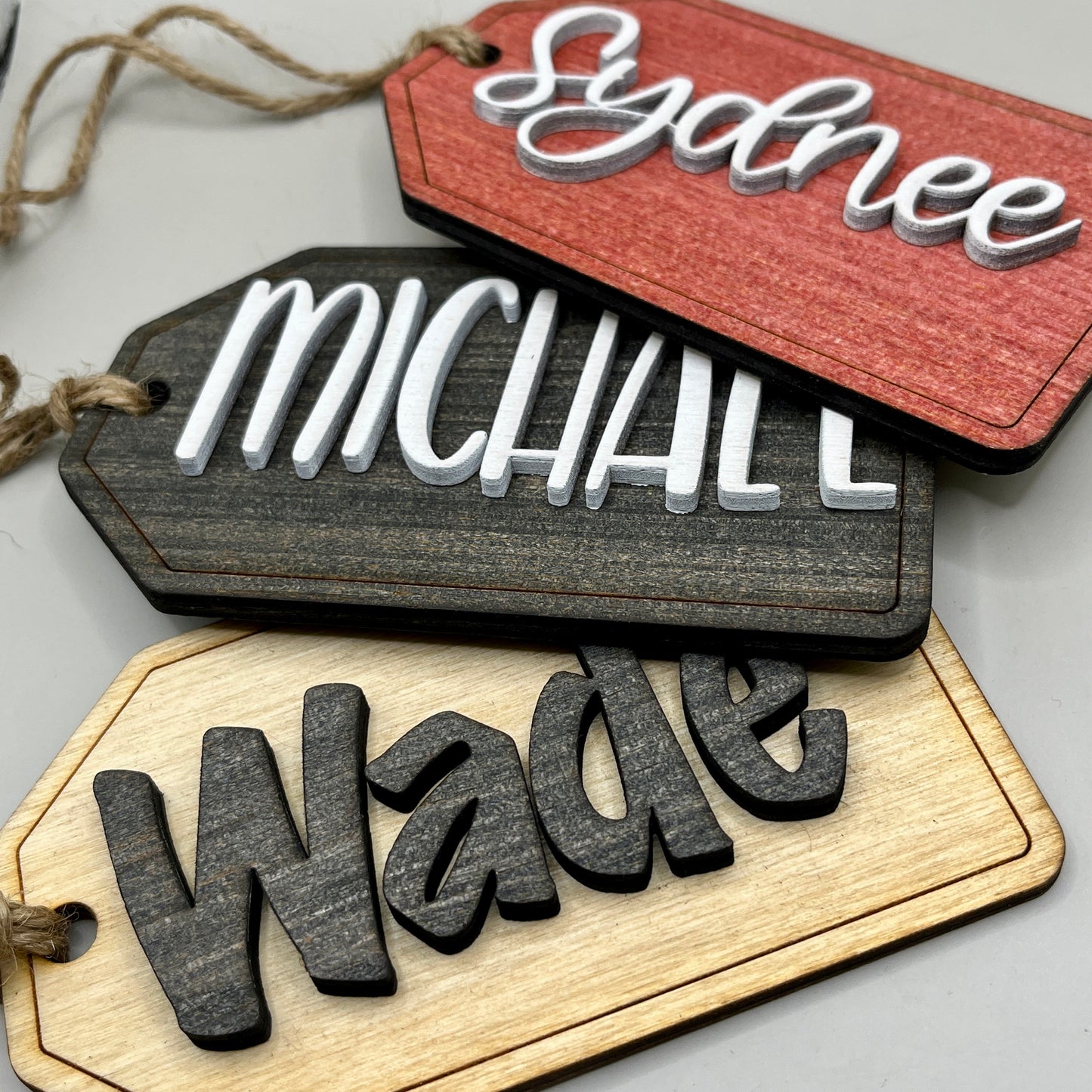 Personalized Wooden Gift Tags in Red Finish