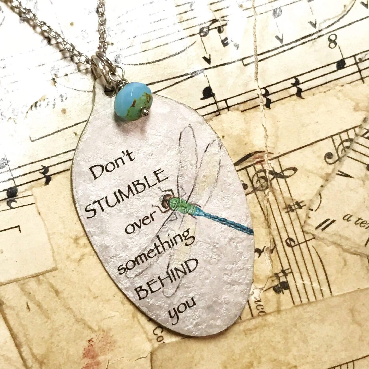 Don't Stumble Over Something Behind You Necklace - Inspiring Spoon Jewelry - KyleeMae Designs