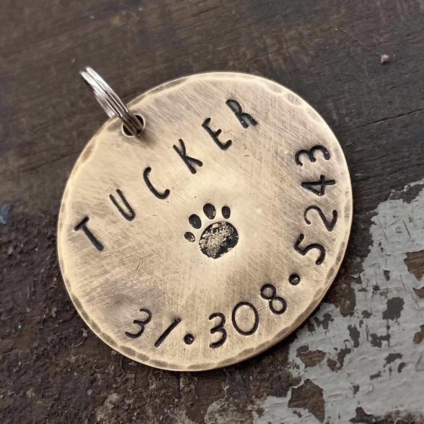 Large Brass Dog Tag with Pawprint Design - KyleeMae Designs