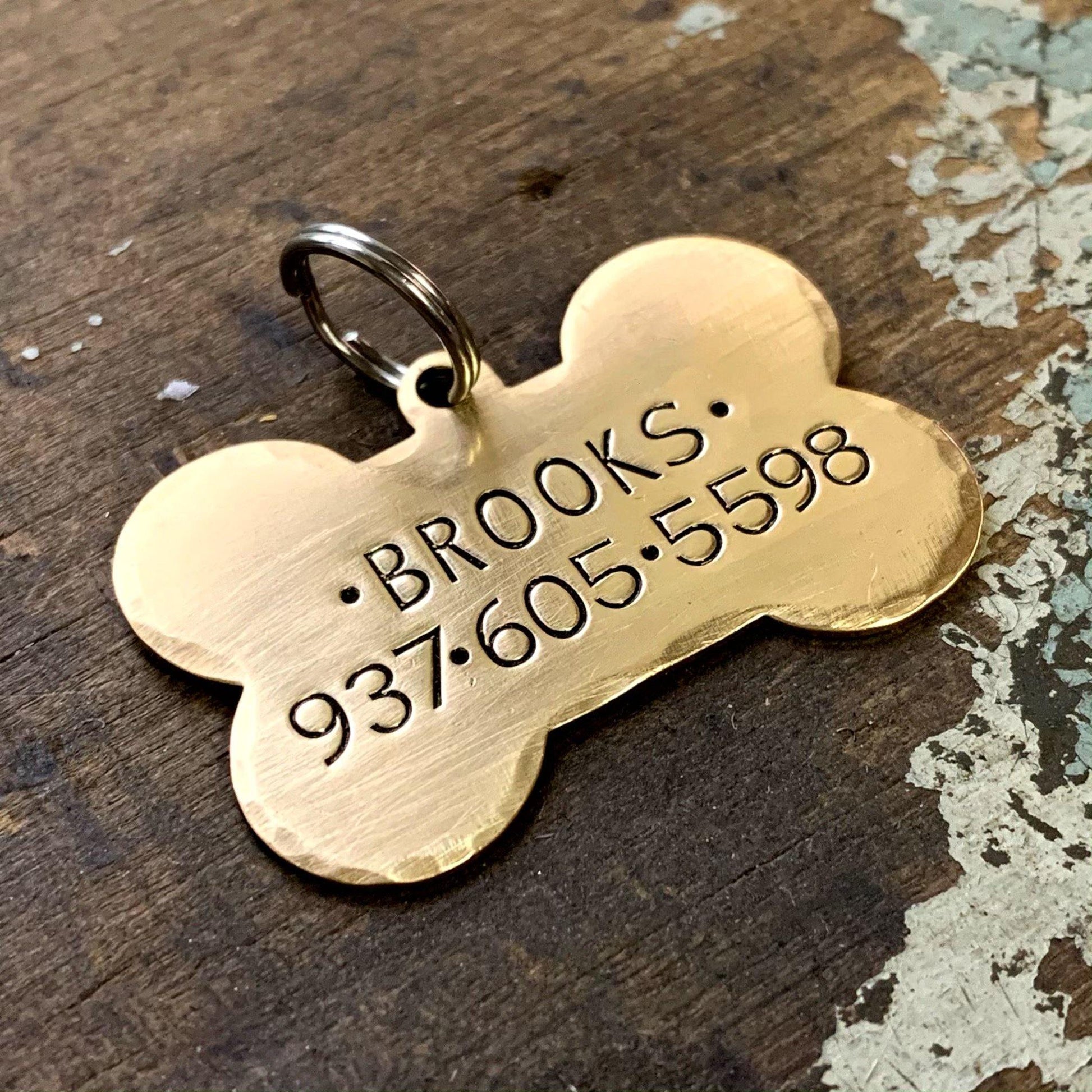 Bone Shaped Brass Personalized Dog ID Tag - Kyleemae Designs