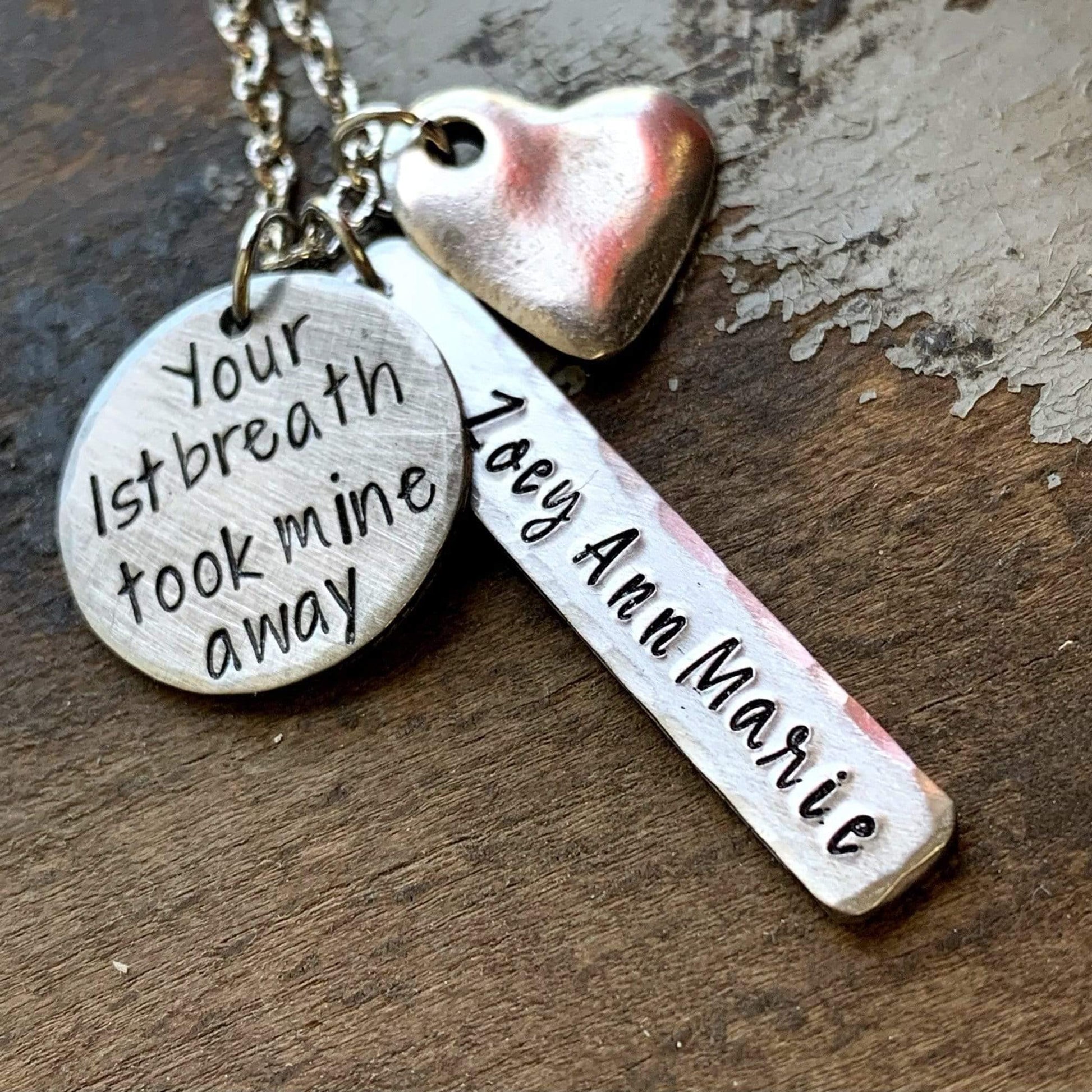 Your First Breath Took Mine Away Personalized New Mom Necklace - KyleeMae Designs
