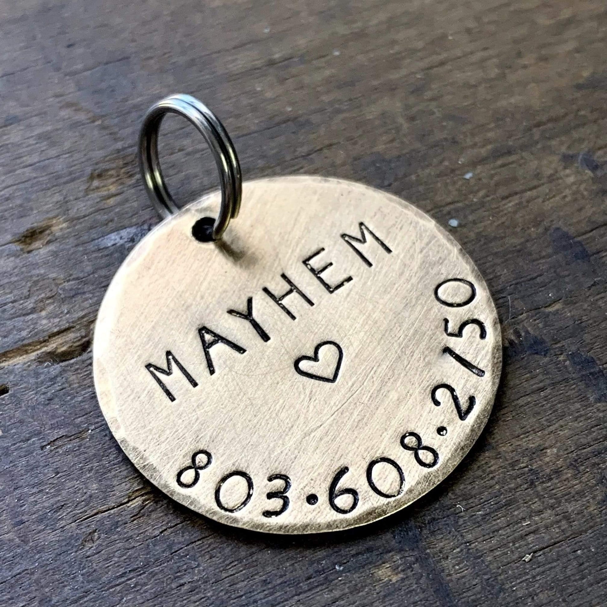 Large Brass Personalized Dog Tag with Heart Design - KyleeMae Designs
