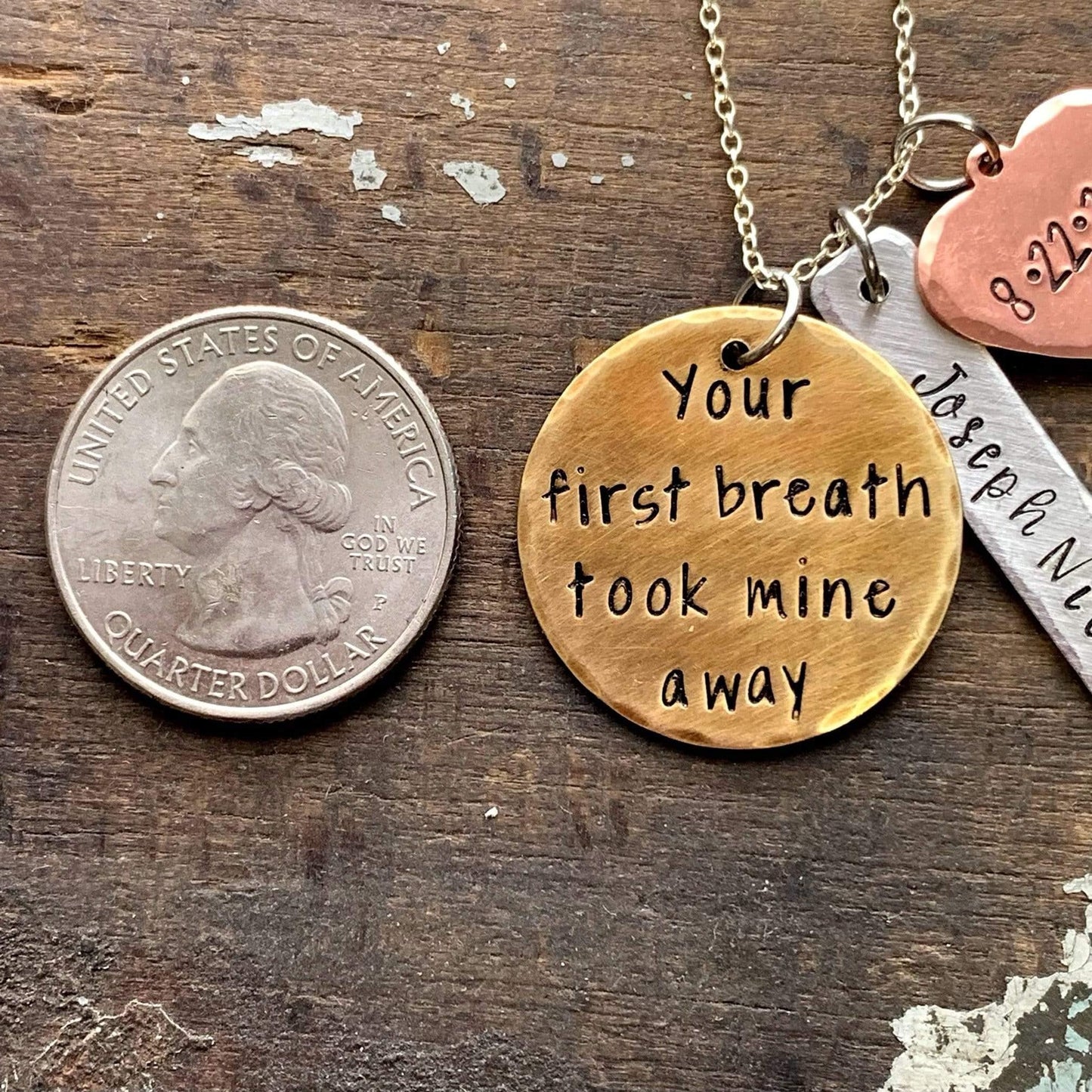 Your First Breath Took Mine Away Personalized Necklace, Gift for New Mom - KyleeMae Designs