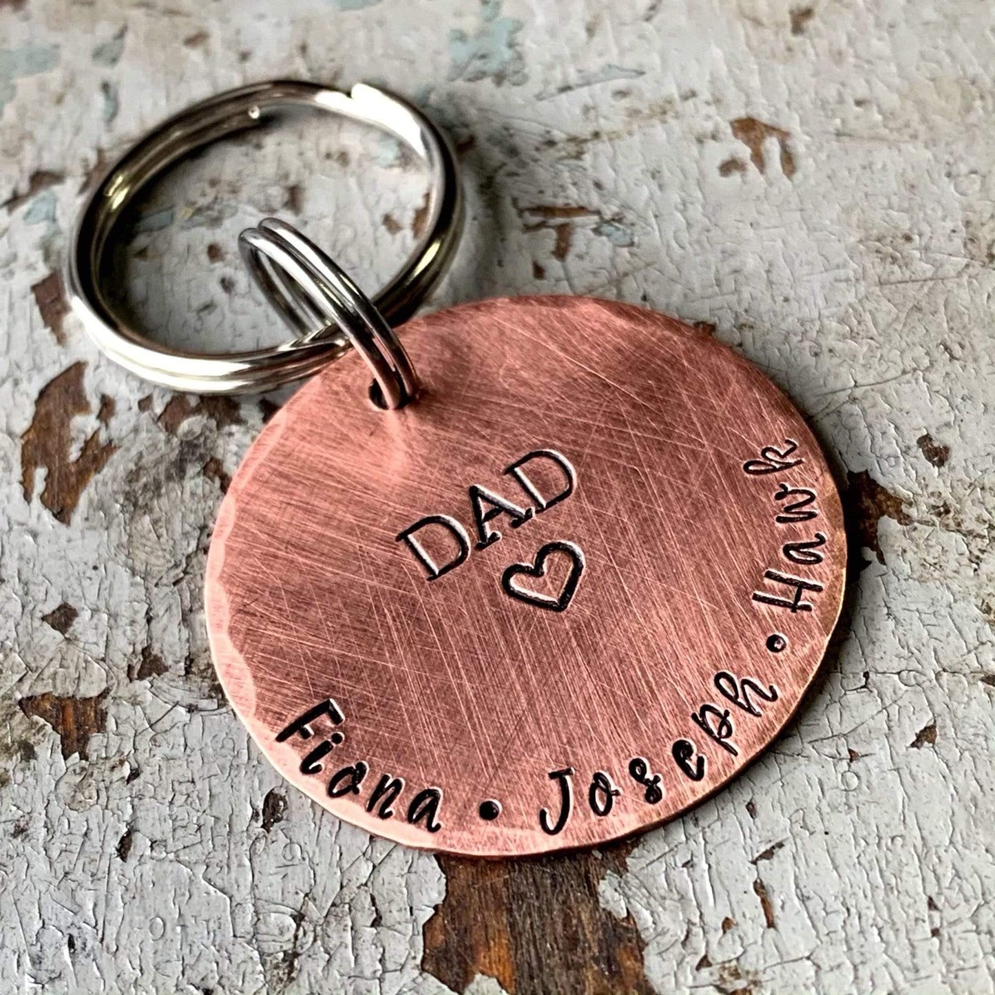 Personalized Copper Keychain for Dad with Childrens Names - KyleeMae Designs